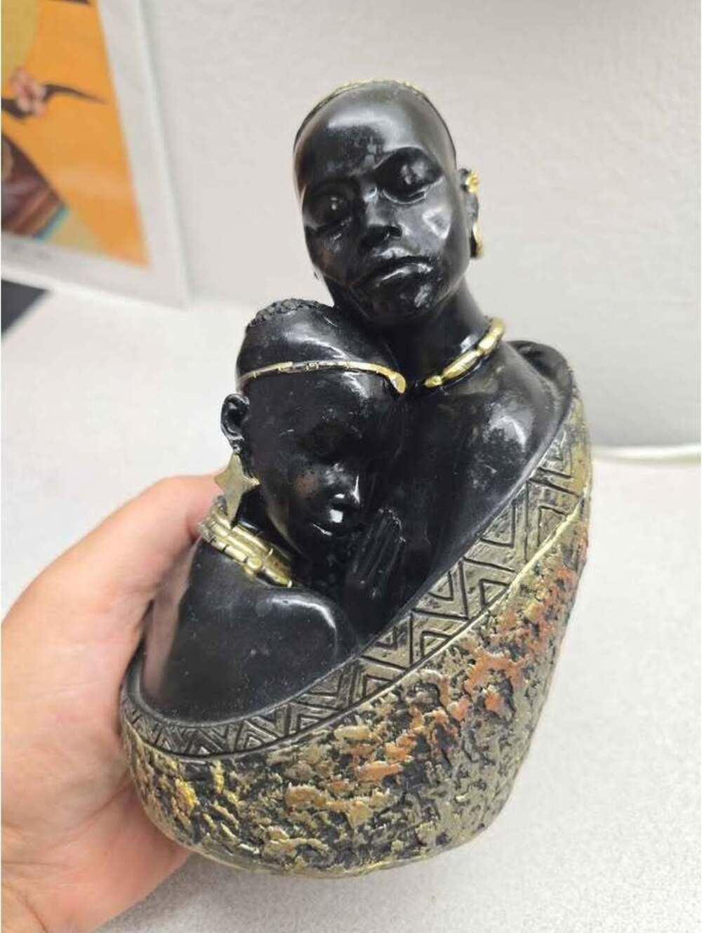 African Mother & Child Sculpture – Ethnic Tribal Style, 7.5” Figure